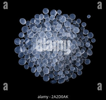 Blick von oben auf die Silica Gel Granulat isoliert auf Schwarz Stockfoto