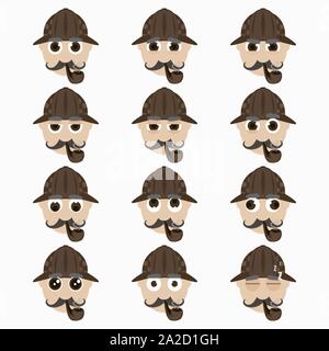 Satz von niedlichen investigator Emoticons. Vector Illustration. Stock Vektor
