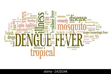 Dengue-fieber - tropische Viruserkrankung. Reisen Gesundheit Wort cloud. Stockfoto