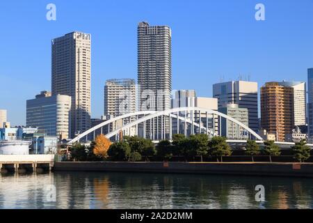 Kachidoki Tokio Skyline der Stadt - moderne Wohngebiete mit hoher Anstieg Apartment Gebäuden. Stockfoto