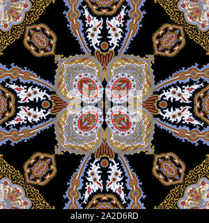 Maßwerk nahtlose beruhigende Muster. Islam, türkische, arabische, indische, osmanische Motive. Ethnische bunte doodle Textur. Gebogene kritzeln auf schwarzem Hintergrund. Stockfoto