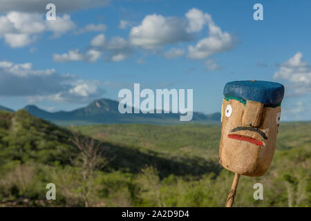 Spaß hölzerne Skulptur draussen im Tal von Pao De Acucar, Alagoas Stockfoto