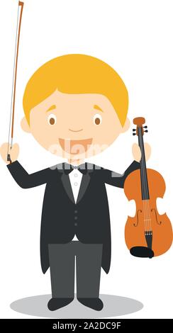 Cute cartoon Vector Illustration eines klassischen Musiker oder ein geiger Stock Vektor