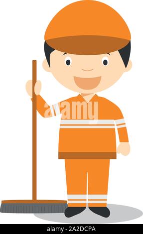 Cute cartoon Vector Illustration einer straßenkehrmaschine Stock Vektor