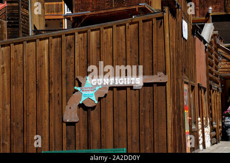 Die Stadt Red River im Norden von New Mexico. Viele der Gebäude aus Holz wurden alte Westen Fassaden gegeben. Red River hat im Sommer und im Winter die Besucher. Stockfoto