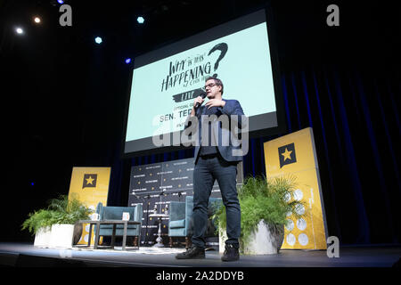 September 28, 2019, Austin, Texas, USA: der Journalist Chris Hayes von MSNBC stellt seinen Podcast mit US-Senator Ted Cruz von Texas während einer Texas Tribune Festival in Austin. Cruz meist verteidigt Donald Trump, aber nicht aus anderen Präsidentendurchlauf seiner eigenen 2024. (Bild: © Bob Daemmrich/ZUMA Draht) Stockfoto