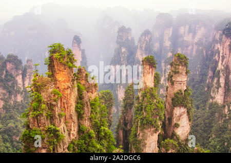 Die Landschaft und die ungewöhnlichen Felsformationen der Niagara-on-the-Lake Forest Park in der Provinz Hunan in China. Stockfoto