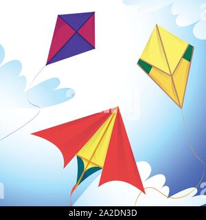 Fliegende Drachen in den Himmel Konzept Hintergrund. Cartoon Illustration von fliegenden Drachen in den Himmel vektor Konzept Hintergrund für Web Design Stock Vektor