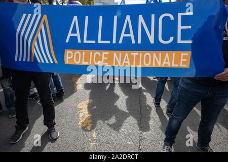 PARIS, Frankreich. 2. Okt 2019. Französische Polizei Protest gegen die Regierung in Paris am Mittwoch, 2. Oktober Crédit Credit: EDOUARD MONFRAIS/Alamy leben Nachrichten Stockfoto