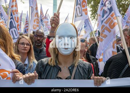 PARIS, Frankreich. 2. Okt 2019. Französische Polizei Protest gegen die Regierung in Paris am Mittwoch, 2. Oktober Crédit Credit: EDOUARD MONFRAIS/Alamy leben Nachrichten Stockfoto