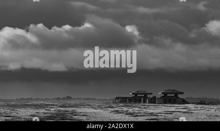 Laboratorien 4 und 5, da die Pagoden bekannt, an der alten ADO Aufstellungsort auf Orford Ness, Suffolk, England. Stockfoto