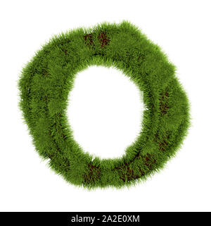 Grass Buchstabe O isoliert auf weißem Hintergrund. Symbol abgedeckt grünes Gras. Eco schreiben. 3D-Darstellung. Stockfoto