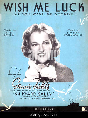 GRACIE FIELDS (1898-1979) englische Schauspielerin und Entertainerin auf einem Notenblatt 1939 Stockfoto