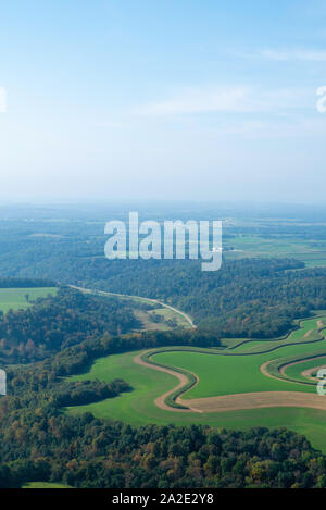 Luftaufnahme des ländlichen Wisconsin auf einer Spätsommer morgen. In der Nähe von Hillpoint, Wisconsin. Stockfoto