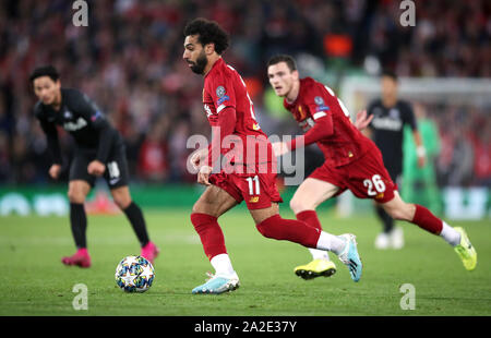 Liverpools Mohamed Salah in Aktion während der UEFA Champions League Gruppe E Match in Liverpool, Liverpool. Stockfoto