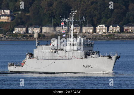 Cephee, ein Eridan-Klasse (dreiseitigen) minehunter von der Französischen Marine betrieben, vorbei an Gourock bei Ihrer Ankunft für Übung gemeinsame Krieger 19-2. Stockfoto