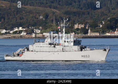 Cephee, ein Eridan-Klasse (dreiseitigen) minehunter von der Französischen Marine betrieben, vorbei an Gourock bei Ihrer Ankunft für Übung gemeinsame Krieger 19-2. Stockfoto