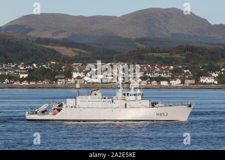 Cephee, ein Eridan-Klasse (dreiseitigen) minehunter von der Französischen Marine betrieben, vorbei an Gourock bei Ihrer Ankunft für Übung gemeinsame Krieger 19-2. Stockfoto