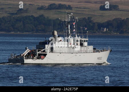 Cephee, ein Eridan-Klasse (dreiseitigen) minehunter von der Französischen Marine betrieben, vorbei an Gourock bei Ihrer Ankunft für Übung gemeinsame Krieger 19-2. Stockfoto