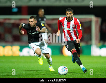 London, Großbritannien. 02 Okt, 2019. Die Brentford sagte Benrahma während der Sky Bet Championship Match zwischen Brentford und Bristol City bei Griffin Park, London, England am 2. Oktober 2019. Foto von Andrew Aleksiejczuk/PRiME Media Bilder. Credit: PRiME Media Images/Alamy leben Nachrichten Stockfoto