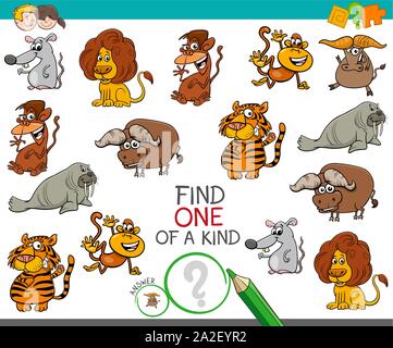 Cartoon Illustration von einer Art Bild pädagogische Tätigkeit Spiel für Kinder mit wilden Tier Zeichen Stock Vektor