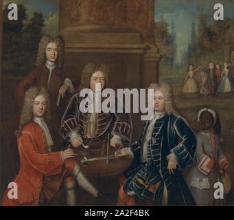 Elihu Yale, der 2. Herzog von Devonshire, Herrn James Cavendish, Herr Tunstal und eine Seite - Stockfoto