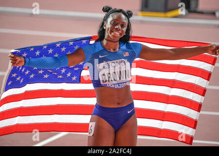 Bretagne Brown (USA). 200 m Silbermedaille. IAAF Leichtathletik WM, Doha 2019 Stockfoto