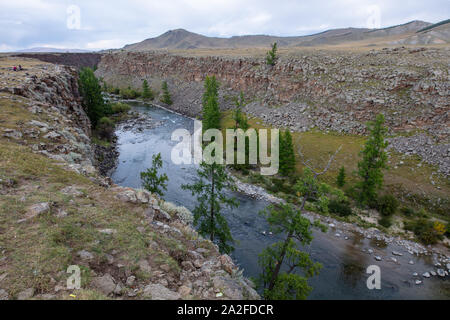 Eindrücke der schönen menschlichen freien Landschaft im Norden der Mongolei Stockfoto