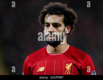 Liverpool. 2. Okt, 2019. Liverpools Mohamed Salah ist während der UEFA Champions League Gruppe E Übereinstimmung zwischen Liverpool und Salzburg in Liverpool, Großbritannien am Okt. 2, 2019 gesehen. Liverpool gewann 4-3. Credit: Han Yan/Xinhua/Alamy leben Nachrichten Stockfoto