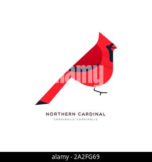 Northern cardinal Tier Abbildung der rote Vogel auf isolierten weißen Hintergrund. Pädagogische wildlife Design mit Pflanzenarten Name Label. Stock Vektor