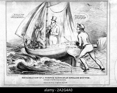 Die Einschiffung eines französischen Cargo im Englischen Boden. Ein Beispiel für die neue Gegenseitigkeit System (Karikatur) Stockfoto