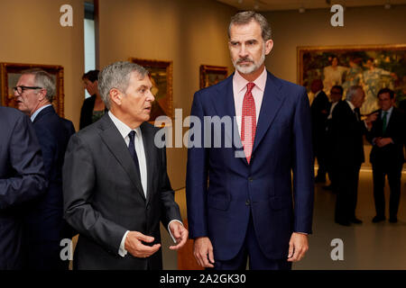 Madrid, Spanien. 02 Okt, 2019. König Felipe VI besucht das "spanische Malerei aus dem 19. Jahrhundert, von Goya Moderne" Ausstellung Einweihung im Maria Cristina Masaveu Peterson Stiftung. Credit: SOPA Images Limited/Alamy leben Nachrichten Stockfoto