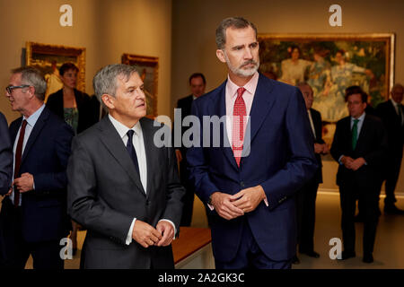 Madrid, Spanien. 02 Okt, 2019. König Felipe VI besucht das "spanische Malerei aus dem 19. Jahrhundert, von Goya Moderne" Ausstellung Einweihung im Maria Cristina Masaveu Peterson Stiftung. Credit: SOPA Images Limited/Alamy leben Nachrichten Stockfoto