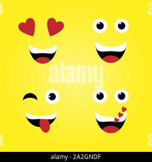 Lächeln. Set aus bunten Emoticons, emoji Flachbild Hintergrund Muster Stock Vektor