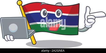 Mit laptop Flagge Gambia im Charakter isoliert Stock Vektor