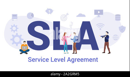 Sla service level agreement Konzept mit großen Word oder Text und Team Menschen mit modernen Flat Style-Vector Illustration Stockfoto