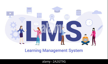 Lms learning management system Konzept mit großen Word oder Text und Team Menschen mit modernen Flat Style-Vector Illustration Stockfoto