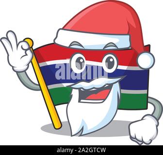 Santa Flagge Gambia in Mascot Schublade gelegt Stock Vektor