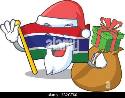 Weihnachtsmann mit Geschenk Flagge Gambia in Mascot Schublade gelegt Stock Vektor