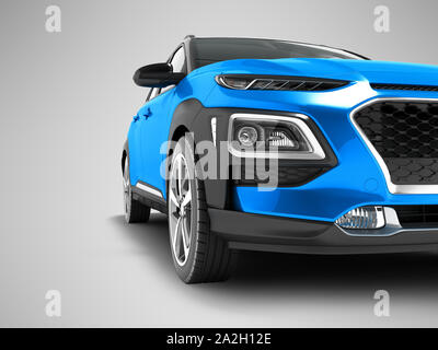 Modernes Auto Crossover vor für Ausflüge 3D-Rendering auf grauem Hintergrund mit Schatten Stockfoto