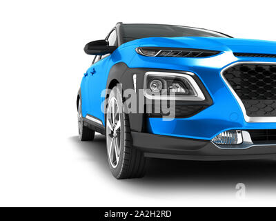 Modernes Auto Crossover vor für Ausflüge 3D-Rendering auf weißem Hintergrund mit Schatten Stockfoto