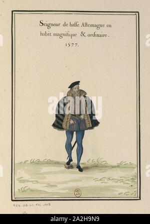 Ensemble de gravures de Kostüme d'Allemagne du XVIe siècle. f 092. Stockfoto