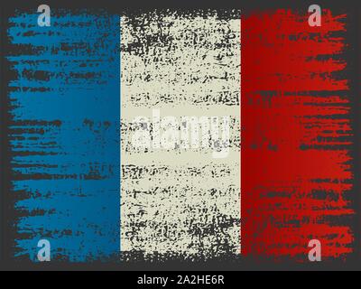 Grunge French Flag mit crack Textur. Vektor Illustrtion. Stock Vektor