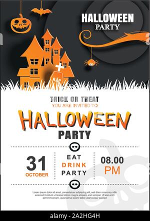 Halloween Einladung party Poster Vorlage. Verwenden Sie für Grußkarten, Flyer, Banner, Poster, Vector Illustration. Stock Vektor