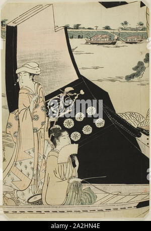 Frauen auf einem Boot, C. 1790, Chobunsai Eishi, Japanisch, 1756-1829, Japan, Farbe holzschnitt, linken Blatt Oban pentaptych, 14 1/4 x 9 7/8 in Stockfoto