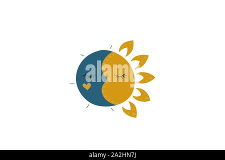 Schlaf von Sonne und Mond. Cartoon Charakter. Vector Illustration. Tag und Nacht. Stock Vektor