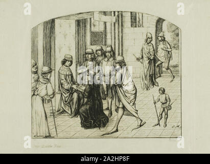 Der Drucker Valère Maxime zu König Ludwig XI., 1860, Charles Meryon (Französisch, 1821-1868), von Auguste Delâtre (Französisch, 1822-1907), Frankreich, Radierung gedruckt vorgelegt und Kaltnadelradierung auf Elfenbein japanisches Papier, 142 × 172 mm (Bild), 173 x 201 mm (Platte), 198 × 279 mm (Blatt Stockfoto