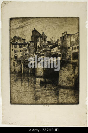 Ponte Vecchio, Florenz, 1883, Joseph Pennell, American, 1857-1926, Usa, Ätzung auf cremefarbenen Papier, 270 x 203 mm (Bild), 368 x 245 mm (Blatt festgelegt Stockfoto