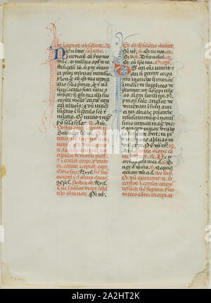 Bilderhandschrift Blatt, C. 1450, Italienisch, Italien, Manuskript schneiden mit runden gotischen Inschriften in schwarz, rot und blau Farben und Dekorationen in roten und blauen Farben, auf Pergament, 162 x 117 mm Stockfoto