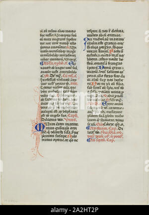 Bilderhandschrift Blatt, C. 1450, Italienisch, Italien, Manuskript schneiden mit runden gotischen Inschriften in schwarz, rot und blau Farben und Dekorationen in roten und blauen Farben, auf Pergament, 162 x 117 mm Stockfoto